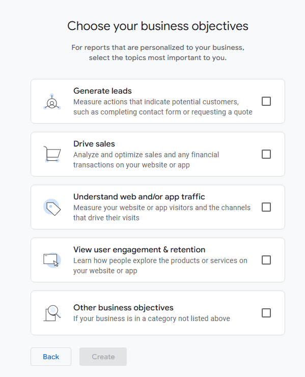 Choose your business objectives