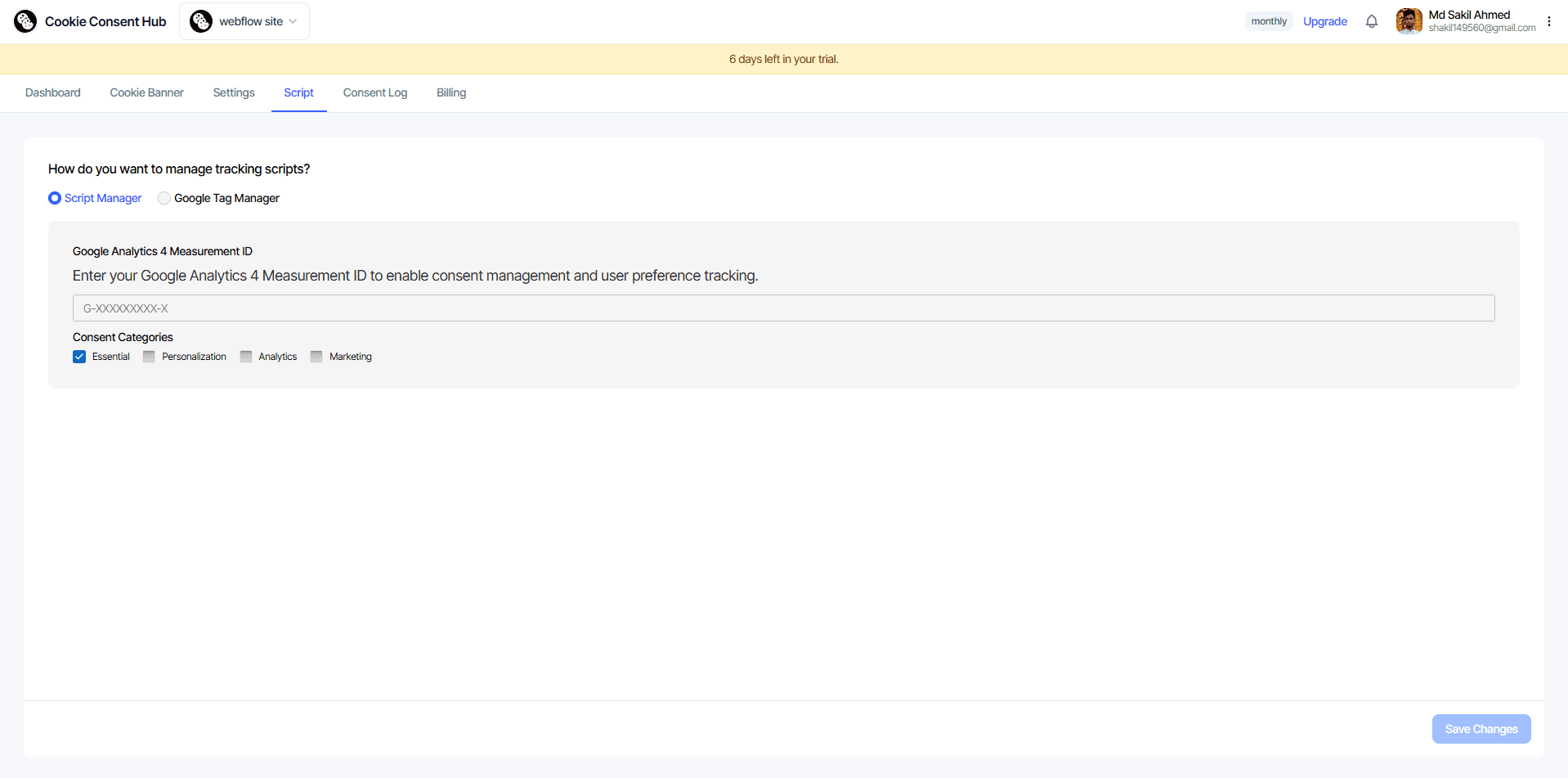 Go to Script menu