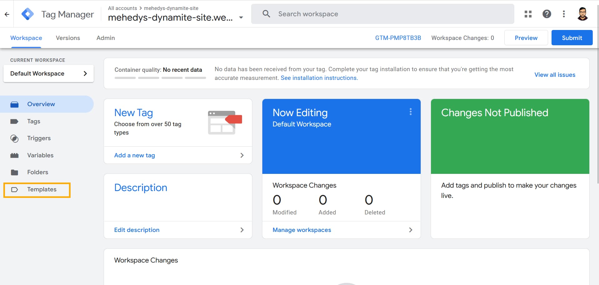 Navigate to Templates